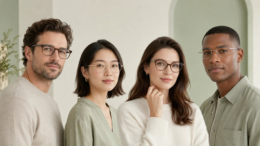 Adults with different face shapes wearing varied eyeglass styles