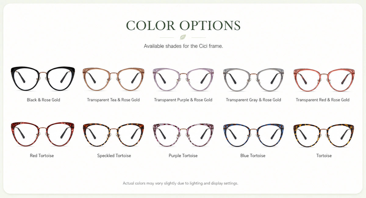 Available frame colors and details