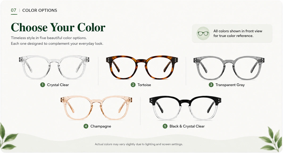 Available frame colors and details
