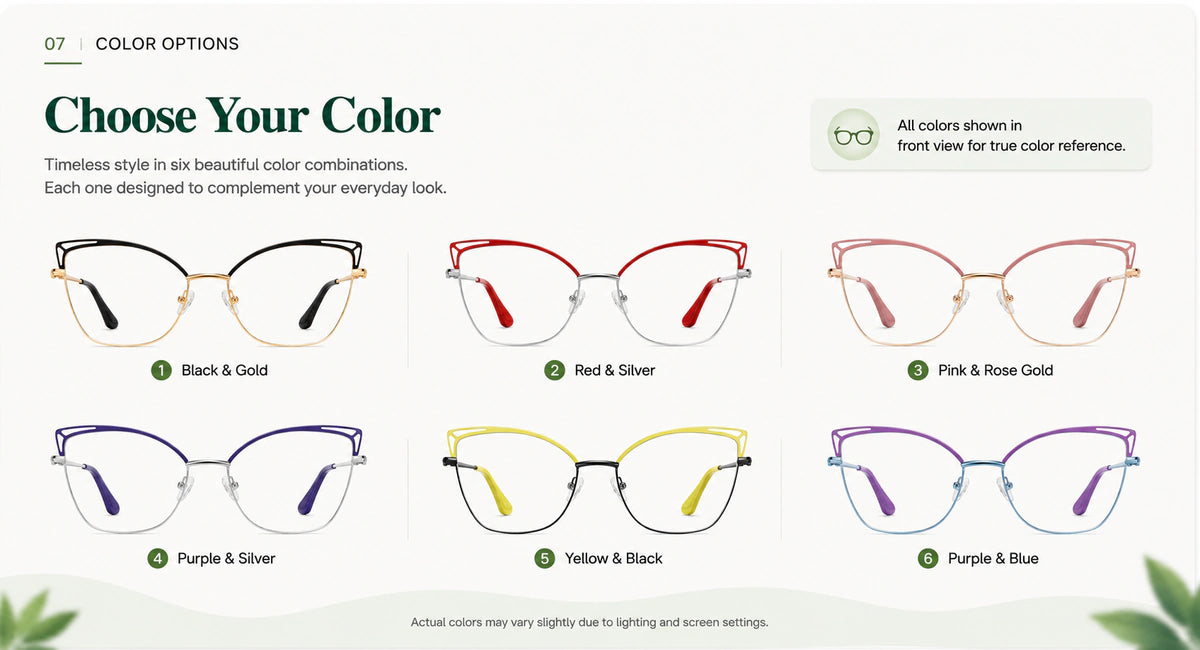 Available frame colors and details